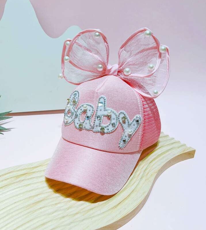 Baby Pink Bow Baby Sun Protective Summer Hats