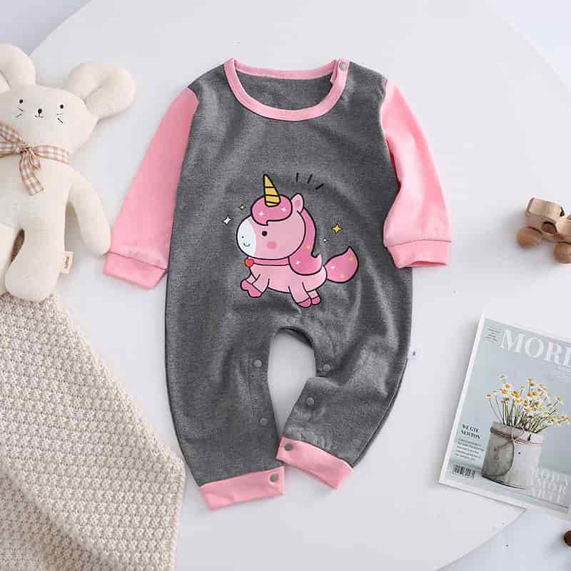 Cotton Romper Gray+Pink 66